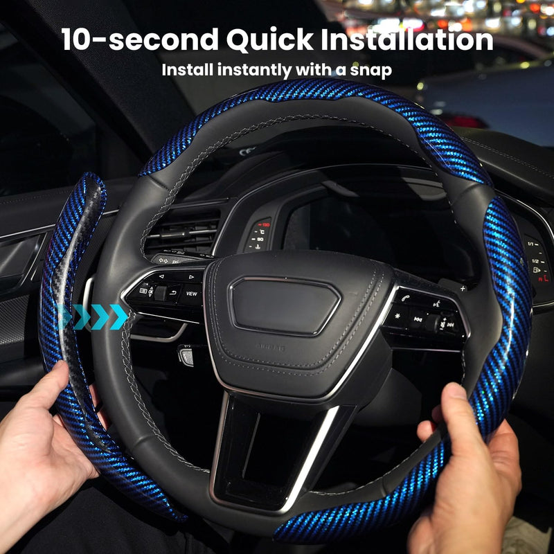 Carbon Fiber Steering Wheel Cover 3PCS Set – Anti-Slip, Scratch-Resistant, Universal Fit for 14–16 Inch Wheels – Interior Car Accessories for Cars, SUVs, Trucks (Black) Black