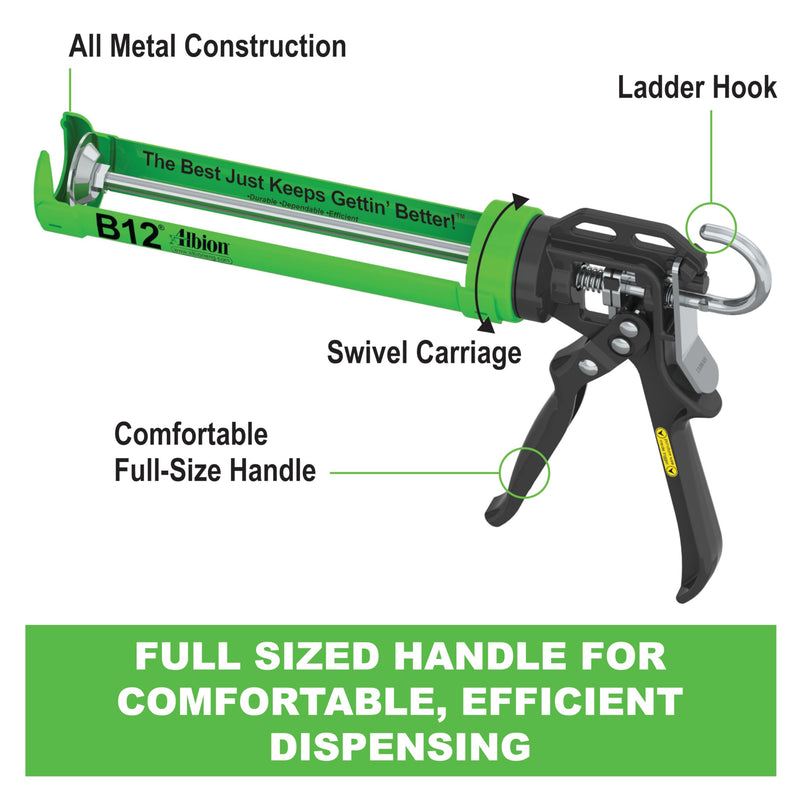Albion Engineering Company B12 B-Line Manual Cartridge Caulking Gun, 1/10 Gallon (10 oz), 12:1 Drive 10 oz (1/10 Gallon) / 300 ml 12:1 Manual Drive