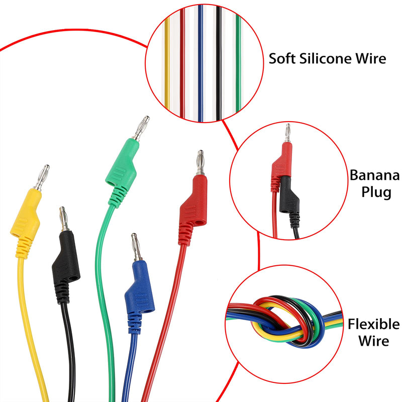 Sumnacon 5Pcs Banana to Banana Plug Test Lead, 4mm Stackable Banana Plug Wire Test Cable Lead for Multimeter, Electrical Test Wire 1000V/15A 6.6Ft/2M 2 m