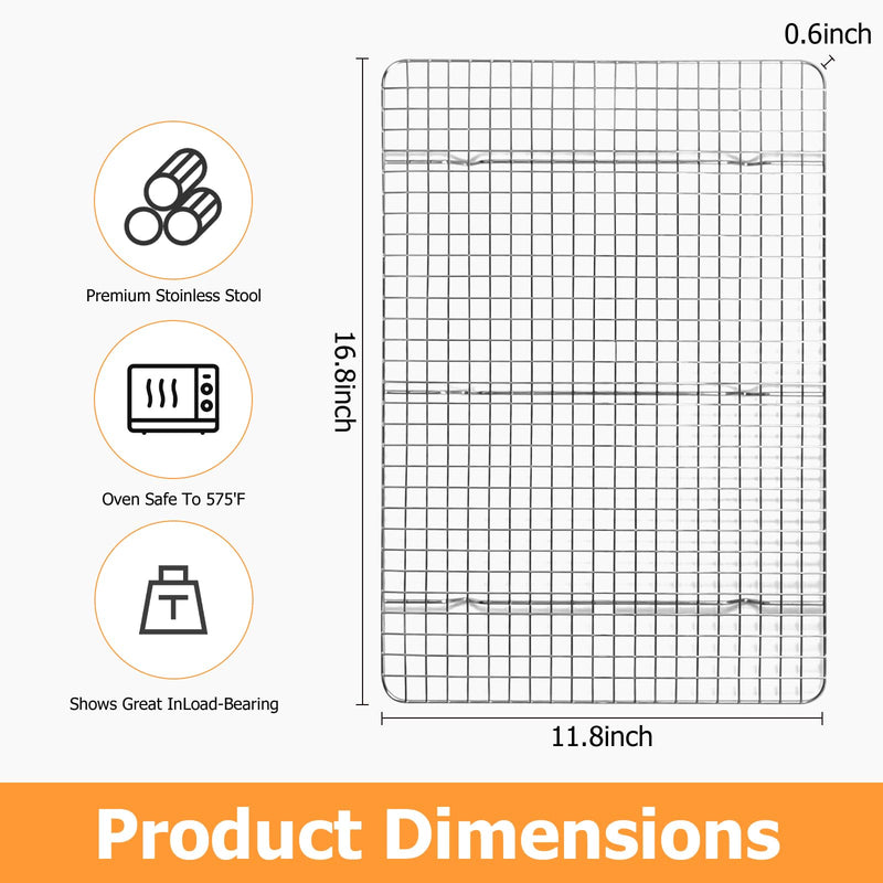 2-Pack Cooling Rack - 11.5"x16.5" Stainless Steel Baking Racks, Oven/Dishwasher Safe - Perfect for Cookies, Roasting, Grilling - Fits Half Sheet & Jelly Roll Pans