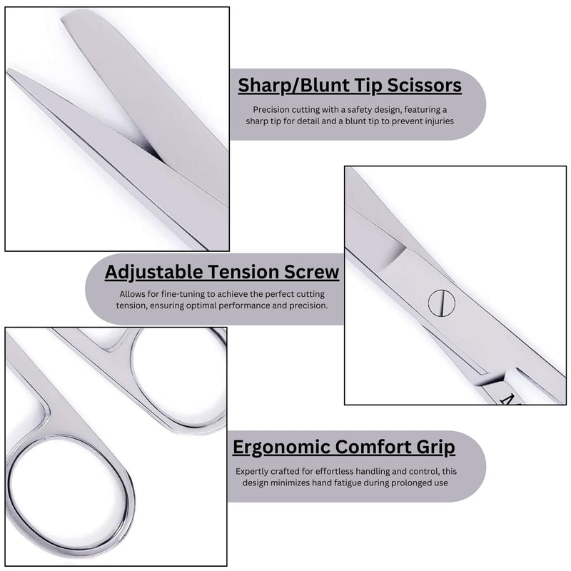 5.5” Surgical Shears – Stainless Steel Sharp/Blunt Tip with Tension Control & Comfort Grip – Multi-Purpose Operating Scissors, Medical Tool for Clinical, First Aid & Home Use – MP-0366 (1 Pc)
