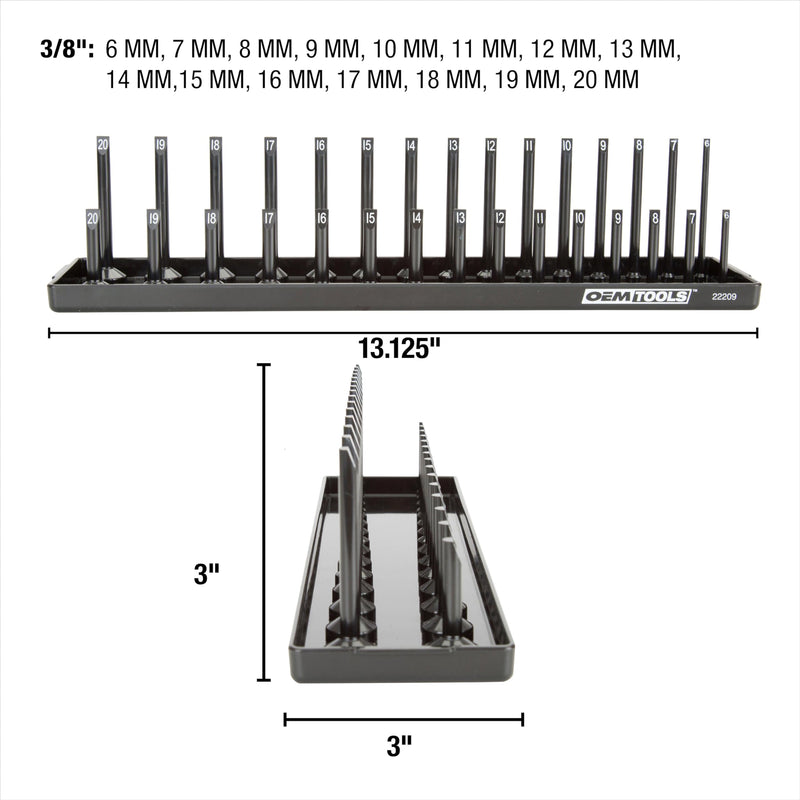 OEMTOOLS 22209 Metric 3/8 Inch Drive Socket Tray Organizer, Black 3/8" Metric