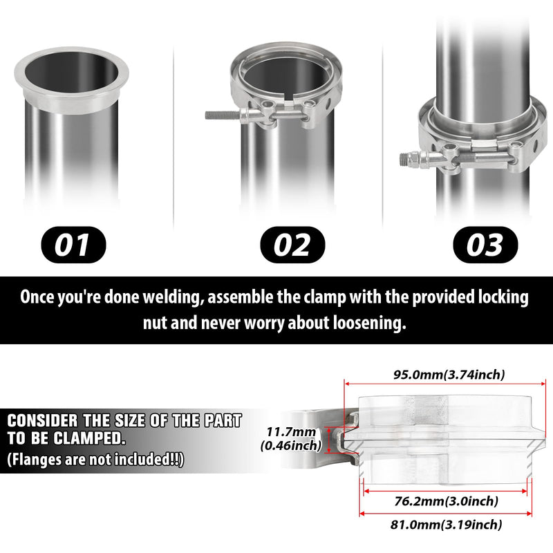 PTNHZ Universal Stainless Steel 3.0" V Band Clamp For Turbo Downpipes Exhaust Systems Sliver 3"