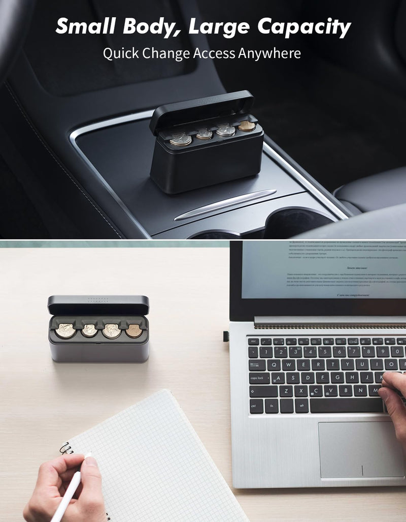 Coin Holder for Car, Larger Capacity Car Change Coin Holder Organizer, Coin Dispenser Storage Fit for Most Car Trucks Accessories 1 Pack