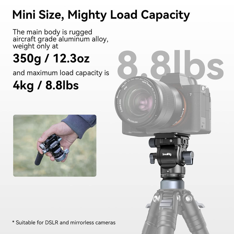 SmallRig CH20 Video Head with Leveling Base, Quick Release Plate for Arca Swiss and Adjustable Handle, Tripod Pan Tilt Head Fluid Head for Compact Cameras DSLR Cameras, Load up to 8.8lb/4kg-4170B