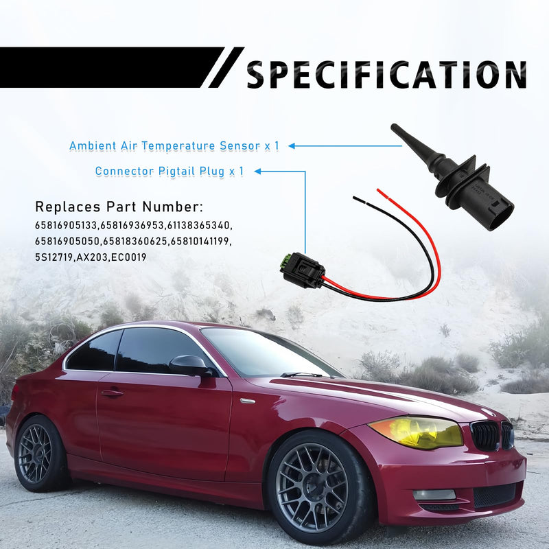 Outside Ambient Air Temperature Temp Sensor - Connector Pigtail Plug Compatible with BMW M3 M5 M6 X3 X5 X6 Z4 Z8 128i 323i 325i 328i 330Ci 528i 530i 550i Mini Cooper 65816905133 65816905050