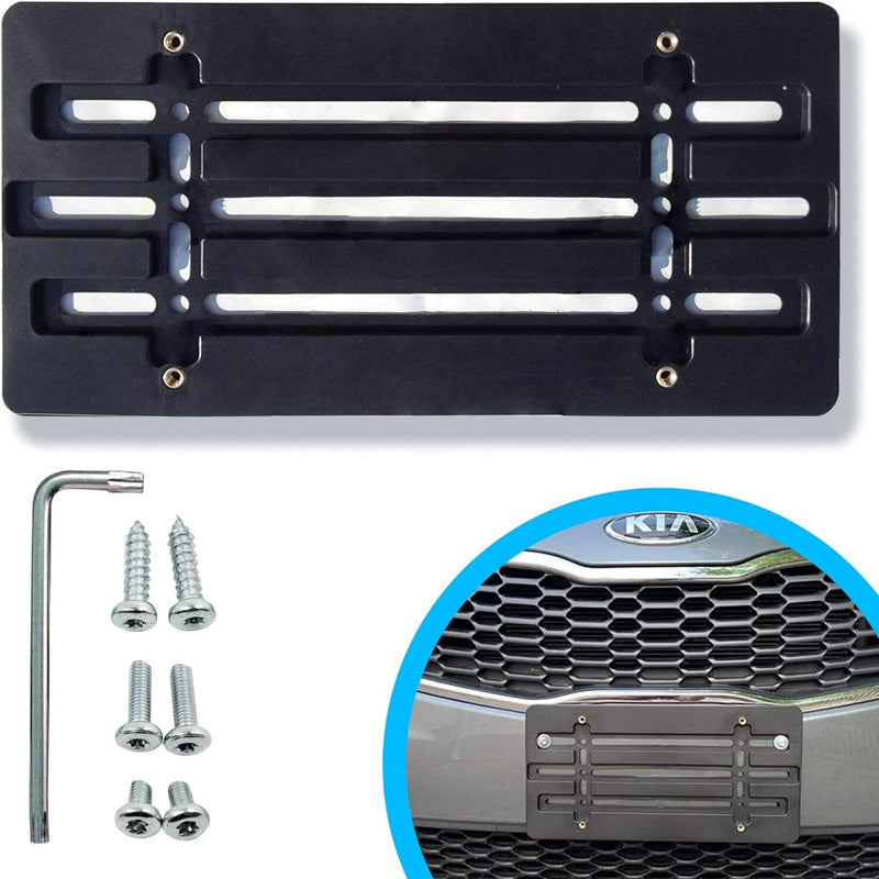 Front Bumper License Plate Bracket for Hyundai and Kia 2000-2025, Plate Holder Set w 6 Unique Screw Bolts & Wrench Kit, License Tag Mounting Kit, Quality Plate Holders, Car Accessories