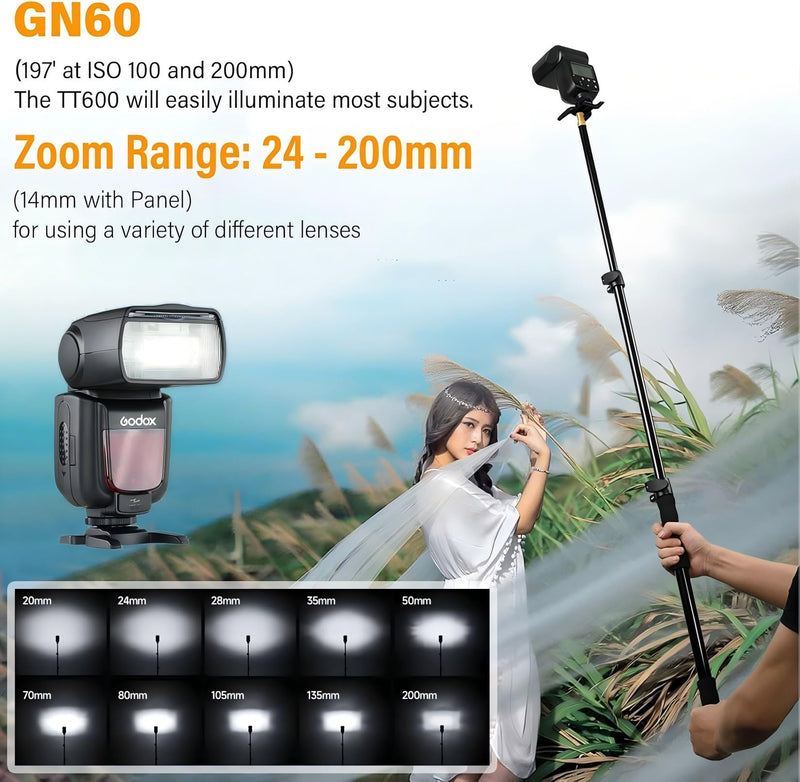 Godox TT600 Speedlite Flash with Built-in 2.4G Wireless System | Manual Flash with Standard Hotshoe, Compatible with Canon Nikon Pentax Olympus Cameras for Versatile Wireless Lighting