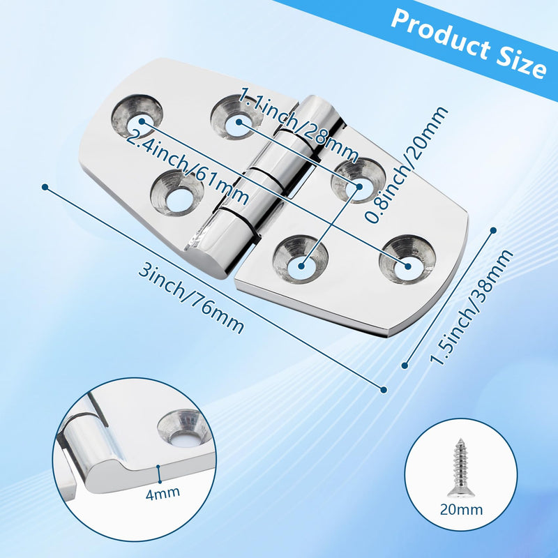 316 Stainless Steel Boat Hatch Hinges,3 inch x 1-1/2 inch (76 x 38mm) Polished Marine Hinge,Marine Boat Hatch Heavy Duty Hinges with Screws,for Boats, Yachts, Doors, Deck,Windows, Cabinets (8 Pack) 3 inch x 1-1/2 inch-8Pack