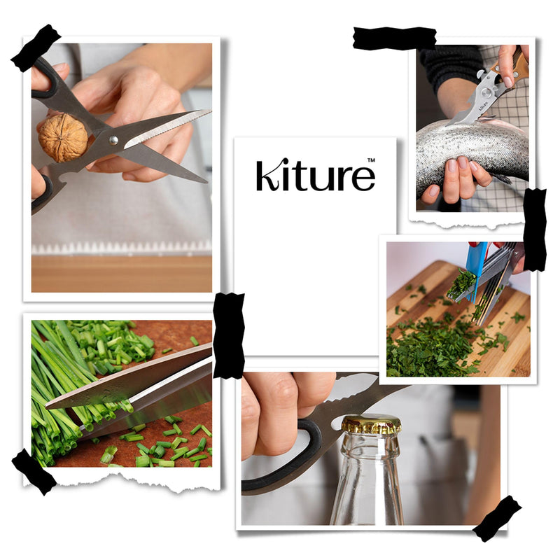 Heavy Duty Kitchen Shear with Bonus MultiPurpose and Herb Scissors 420 Stainless Steel for Chicken, Meat, Fish and Poultry Gift Set with Kitchen Shears for Food and Herbs Scissors by Kiture Modern Kitchen gadgets