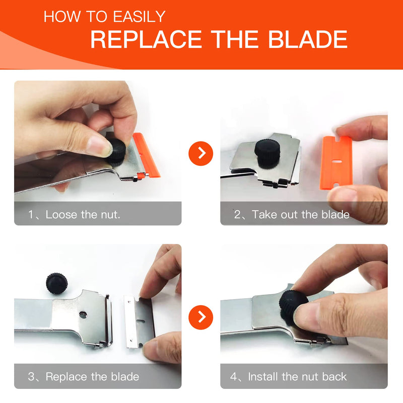 DEKEones Razor Blade Scraper, Long Handled Scraper Tool with 10 Extra Replacement Blades, Razor Scraper Remover for Cleaning Sticker, Paint, Caulk from Window, Car, Glass, Windshield, Stove Orange-1PCS