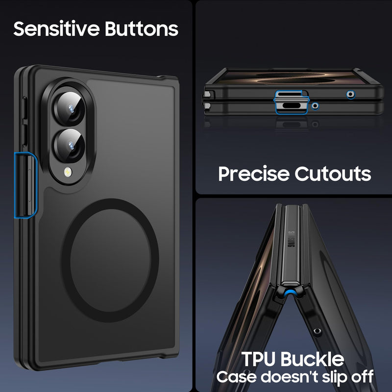 MAKAVO Magnetic for Samsung Galaxy Z Fold 8 Case, for MagSafe, Black | Compatible with MagSafe, Slim Translucent Matte Finish, Hard PC Back & Soft TPU Bumper, Shockproof Protection