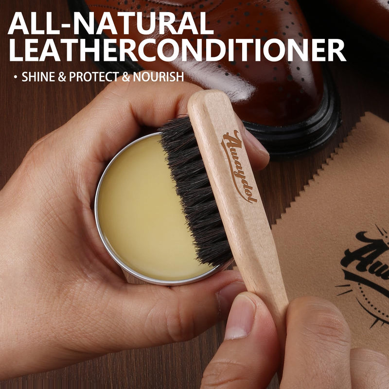 10 PCS Leather Care Kit - Horsehair Brushes,Saddle Soap,Waterproofing Wax,Mink Oil Conditioner,Polishing Cloth,Microfiber cloth,Boot Shoe Shine Cleaning Kit Gift for Men Cowboy Husband Dad ﻿