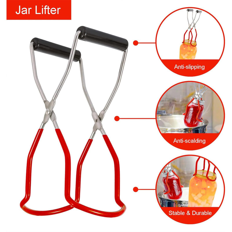 7 Pieces Canning Supplies Kit, Red | Stainless Steel Canning Tools Set, Includes Steamer Rack, Funnel, Jar Lifter, Wrench, Tongs, Lid Lifter, Bubble Remover