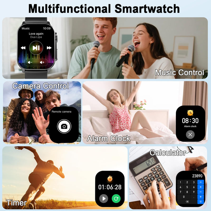 Smart Watch for Men, 2.01" AMOLED Curved HD Screen Smart Watch, Fitness Tracker with 24/7 Heart Rate/Sleep Monitor, IP68 Waterproof Running Watch, Compatible with iOS & Android for Daily Workout Black