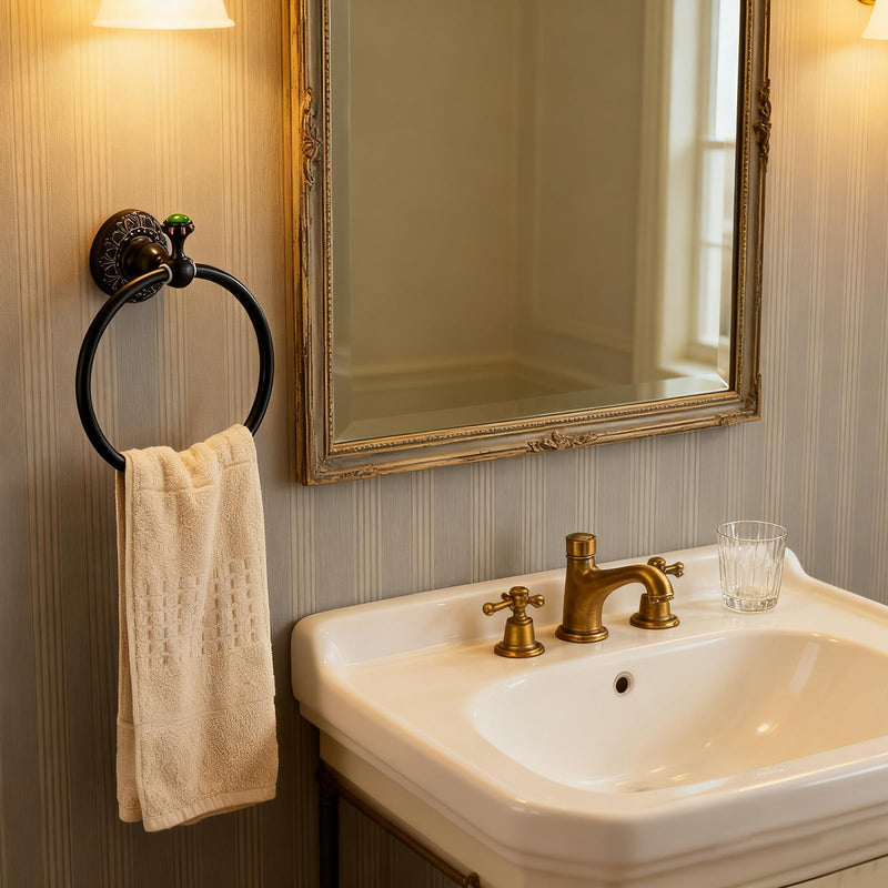 Towel Racks for Bathroom, NEWRAIN Wall Mounted Towel Ring Solid Brass, Oil Rubbed Bronze Hand Towel Holder Heavy Duty Towel Hanger for Bath,Kitchen