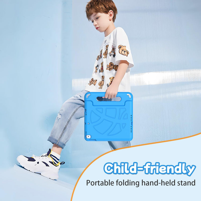 TIRIN Kids iPad Case 9th/8th/7th Generation 10.2 inch (2021/2020/ 2019) | Blue iPad 9th gen case with built-in screen protectors, iPad 8th gen case with Foldable Handle Stand, Child-friendly