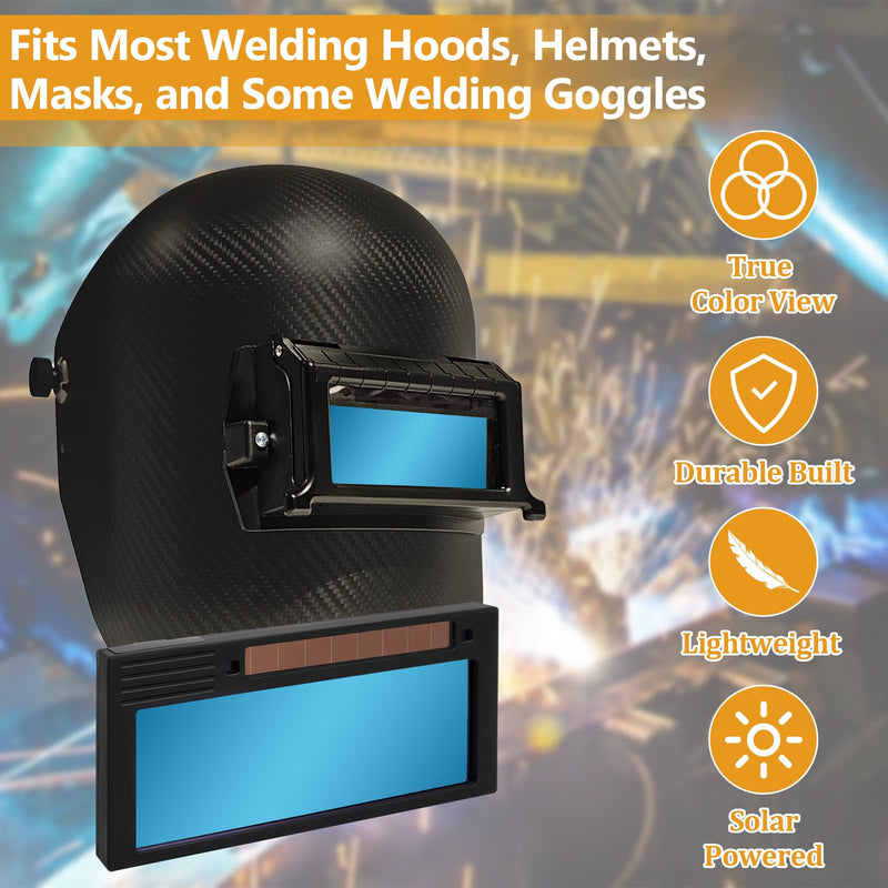Auto Darkening Welding Lens Shade 5-13, 2" x 4 1/4" x 0.33" (9 Shades In 1), Adjustable Blue Welding Lens, True Color Weld View, Lens for Pancake and Pipeliner Welding Hoods and Helmets
