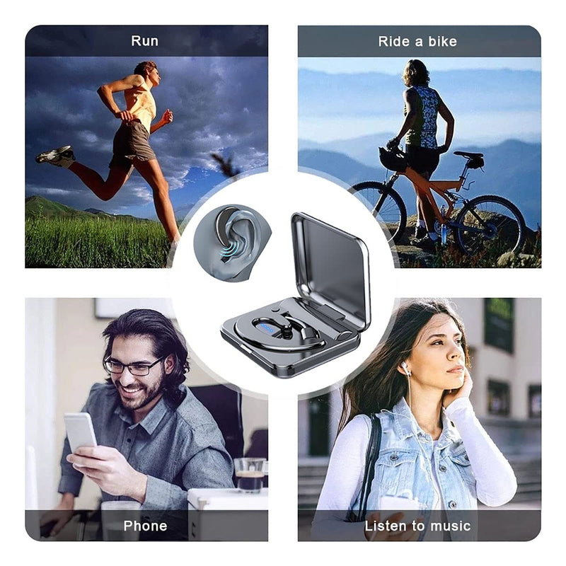 IKXO Bluetooth Headset with Mic Ear Hook Bluetooth Wireless Headphone Charging Case Lightweight Noise Cancelling Earphones Painless Wearing Earbuds for Business Work