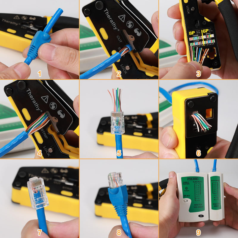 RJ45 Crimp Tool Pass Through Ethernet Crimper for Cat5e Cat6 Modular Plugs, All-in-One Cat6 Crimping Tool