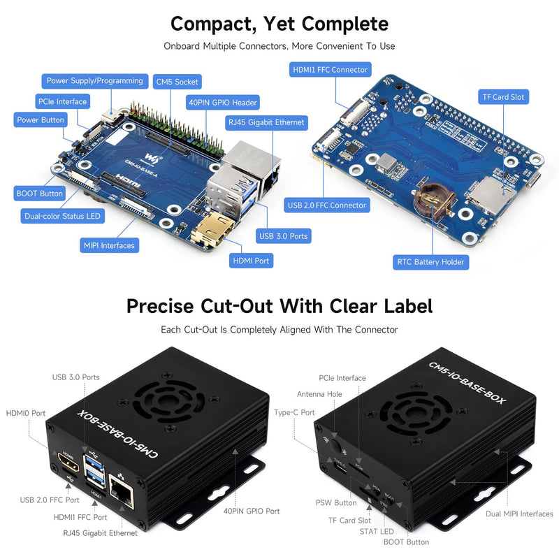 Waveshare CM5 Mini Base Board (A) Designed, Compatible with Raspberry Pi Compute Module 5