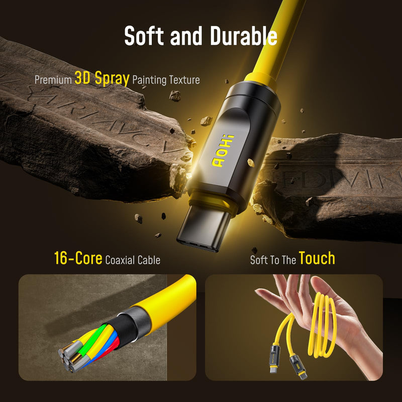 AOHI USB4 2.0 Cable 6.6ft with 240W PD3.1 Fast Charging, 80Gbps Data Transfer, Dual 8K/Triple 4K Display, The Future Adonis USB C Cable for MacBook Pro/Air, iPhone 17 Pro Max, SSD, Docking, Yellow 6.6 FT