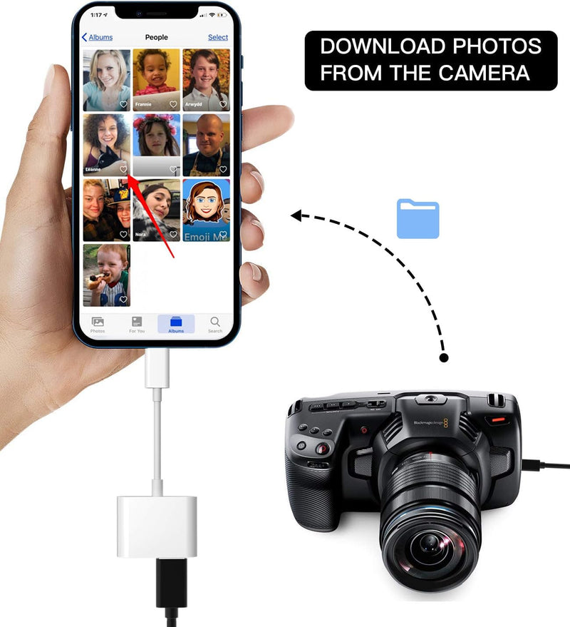 Apple Lightning to USB Camera Adapter, USB 3.0 OTG Cable for iPhone/iPad to Connect Card Reader, USB Flash Drive, U Disk, Keyboard, Mouse, Hubs, MIDI, Plug & Play (White#) White#