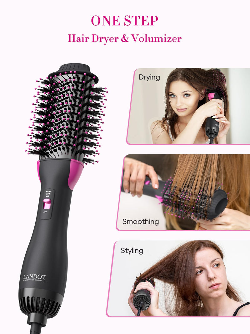 One-Step Hair Blow Dryer Brush, Ionic Hot Air Styler Hairdryer Volumizer | 1000W Fast Drying, Anti-Tangle Nylon Pins, Volume & Fullness for Smooth Anti-Frizz Straight, Salon Blowout, 3 Heat Settings Black
