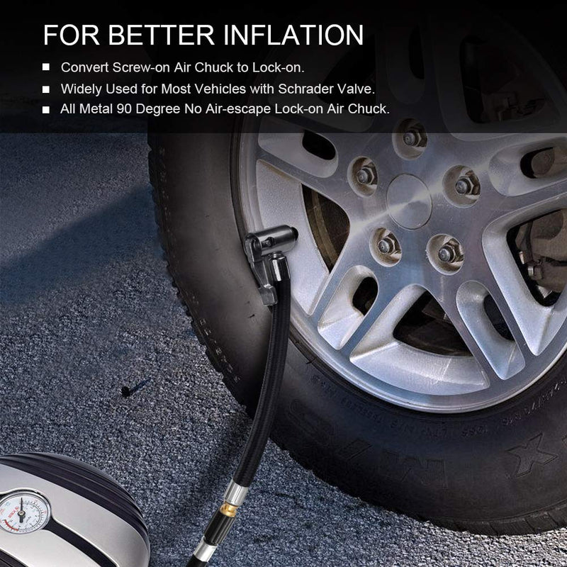 Tire Inflator Hose Adapter for Twist On Convert to Lock On Connection, with All Metal Lock On Air Chuck and Air Hose and Tire Schrader Valve Fine Thread