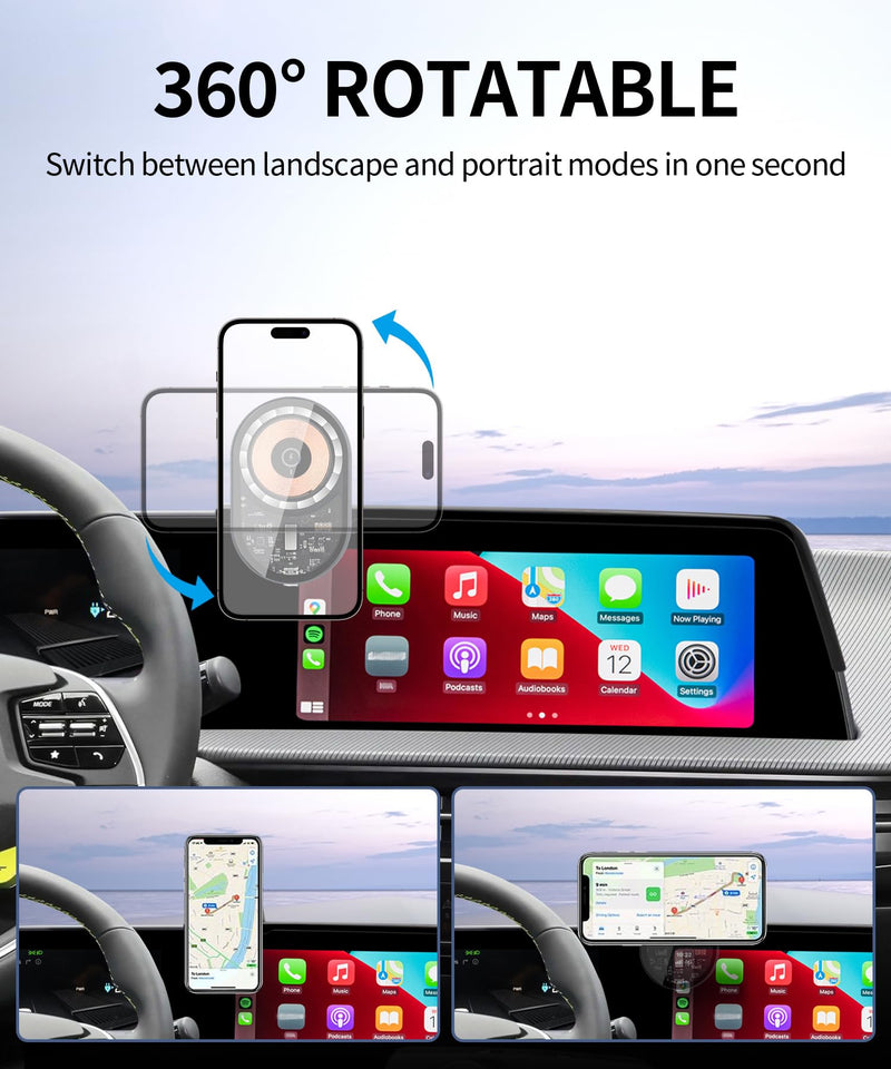 Wireless Charging car Phone Holder for Kia EV6 2022-2024 Accessories 12.3 inch Screen Fixed Clip,360° Rotation car Phone Mount Compatible with MagSafe 12.3-inch for 2022-2024 EV6