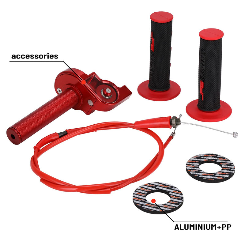 JFG RACING Motorcycle Throttle Assembly,7/8" 22mm Quick Twist Throttle Grips With Throttle Cable Aluminum Alloy Universal For CRF50 KLX SSR TTR 110 125 150 200 250cc Dirt Pit Bike ATV Mini Bike Red Normal