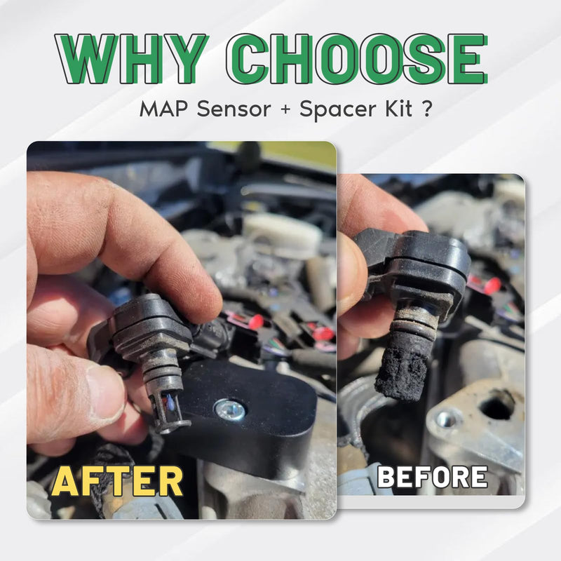 Silver Spacer Kit + Intake Air Pressure and Temperature Sensor Fit for GMC Sierra Chevrolet Silverado 2500HD 3500HD 6.6L Diesel Engine 2017-2024 Replace 12681993 Manifold Pressure (MAP) Sensor