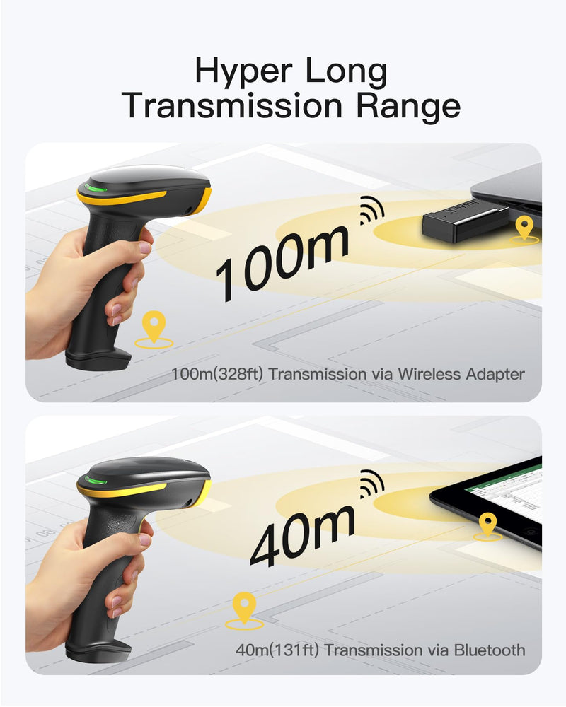 Inateck Bluetooth Barcode Scanner 2D, Wireless 2D QR Code Scanner with 2600 mAh Battery and Smart Charging Base, Handheld Scanner Support AI, APP, SDK, BCST-36 BCST-36-BK