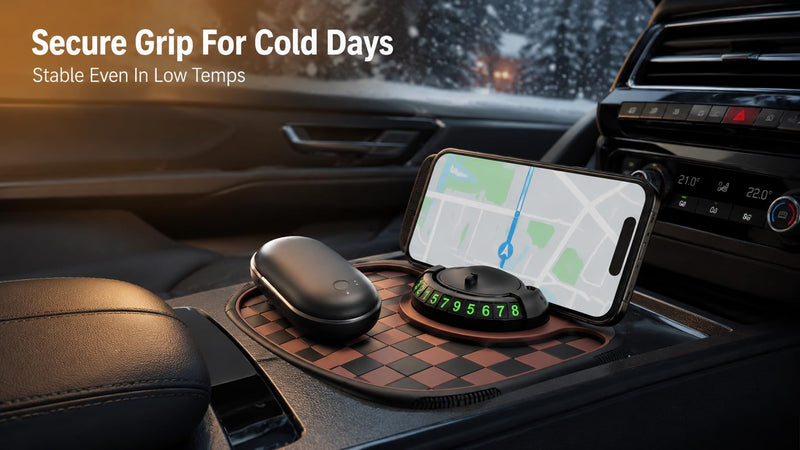 Brand Car Dashboard Non-Slip Mat, 360° Rotating Phone Holder, Anti-Skid Pad for ATV SUV Truck, Storage Organizer with Parking Number (Black) Black