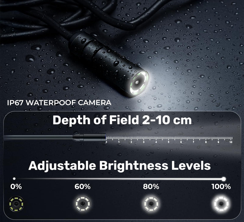 Endoscope Camera with Light, 4.3" IPS Screen, 16.4 Ft Semi-Rigid IP67 Borescope Camera with Light, 1080P Inspection Camera with 8 LEDs, No App Needed, Waterproof Drain Camera, Cool Gadget for Men 16.4 Ft Long Camera Wire