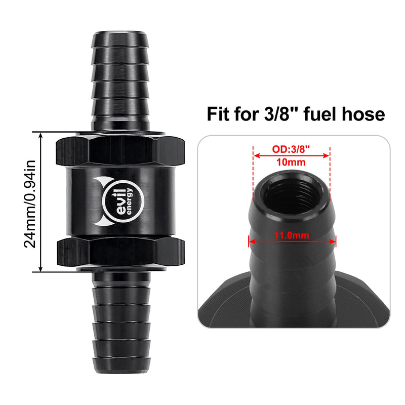 EVIL ENERGY 3/8" Fuel Check Valve One Way Inline Non Return Diesel Gasoline Black(10mm OD,4PCS)
