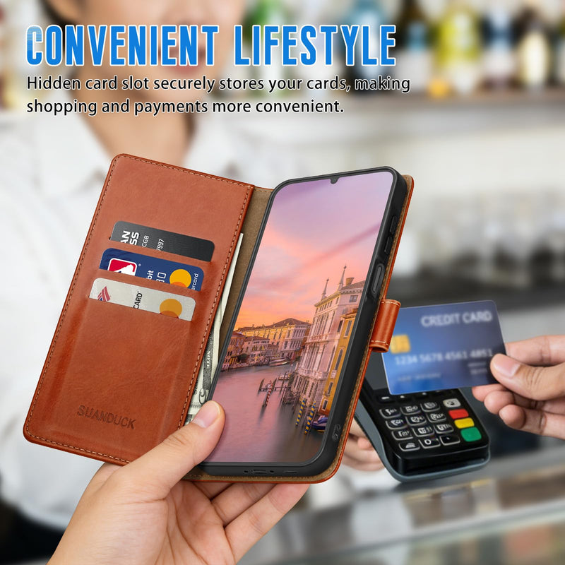 Wallet Case for Samsung Galaxy A17 5G, Light Brown | RFID-Blocking Card Holder, Kickstand, Magnetic Closure, PU Leather Folio Flip Cover, Protective Women Men Cases SamsungGalaxy A17