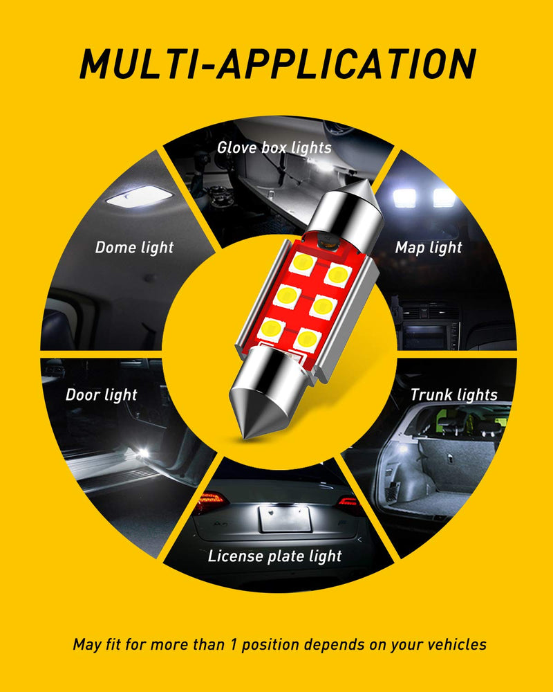 AUXITO 578 LED Bulb White 41mm 42mm 212-2 211-2 578 Festoon LED Bulbs CANBUS Error Free 3030 Chipsets 6000K Xenon White for Car Interior Map Dome Courtesy Marker License Plate Lights (Pack of 4)