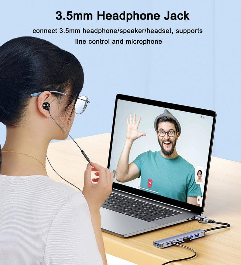 USB C Hub USB Hub 3.0 with SD/TF Card Reader, 3.5mm Headphone Aux Jack, 8-in-1 USB Splitter for MacBook Pro Air, XPS, Surface and More PC/Laptop/Tablet Devices Versatile 8-in-1