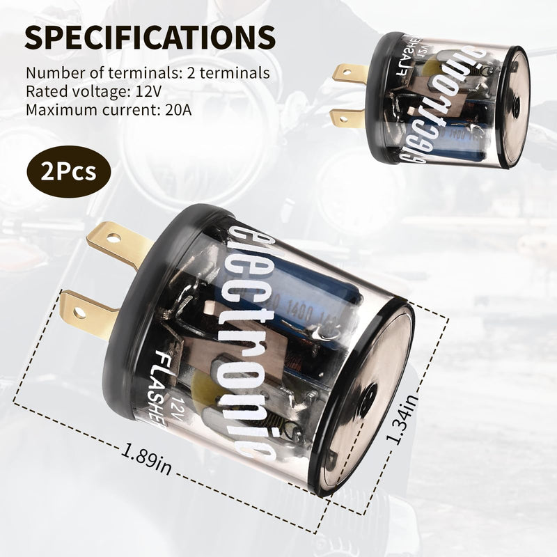 2PCS LED Flasher Relay, 2 Pin 12V Heavy Duty LED Turn Signal Relay for Fixing Hyper Flashing, 2 Prong Round Electronic Flasher Blinker Relays Replacement for Car Truck SUV 2Pin-2PCS