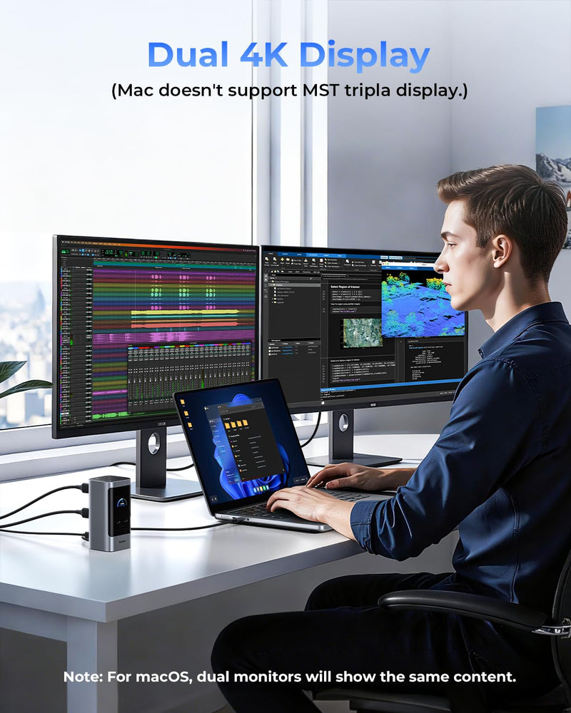 RayCue 14 in 1 Docking Station Dual Monitor, 2 * 4K HDMI, 6 USB Ports, 5 Shortcut Button, 1Gbps Ethernet, PD3.0(No Power Adapter), Laptop Docking Station for Dell/HP/Lenovo/Asus/Acer/Mac