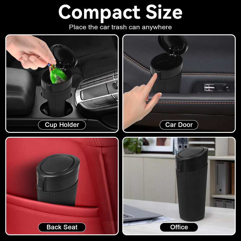 Car Trash Can Bin with Lid - Mini Car Garbage Can Cup Holder-Black Small Leakproof Vehicle Trash Garbage Can Bin-Automotive Car Organizers and Storage for Back Seat SUV Truck Accessories Black 1