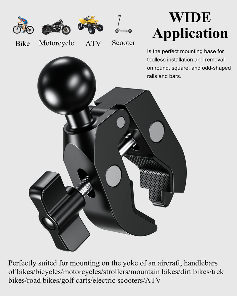 BRCOVAN Aluminum Alloy Handlebar Clamp Mount Base with 1'' TPU Ball for Rails 0.5'' to 1.75'' in Diameter, Compatible with RAM Mounts B Size Double Socket Arm & Bike Motorcycle Phone Mount Holder