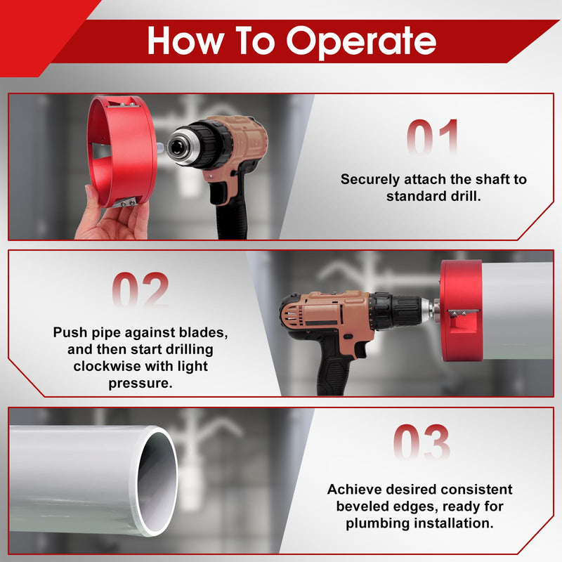 4 Inch PVC Pipe Beveling Tool with 3 Steel Blades, PVC Deburring Tool, PVC Chamfer Tool, Pipe Reamer Plumbing Tool for PVC, CPVC, ABS, PP, PE 4 Inch