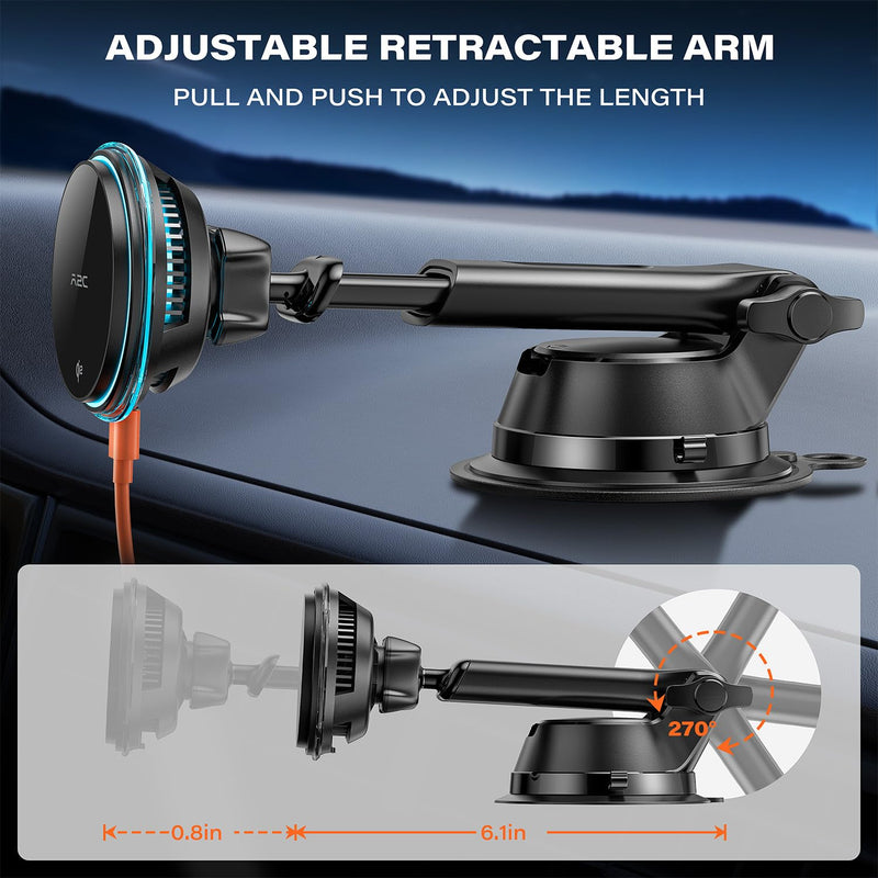 A2C for Qi2 15W Magsafe Car Mount Charger for Dashboard, Qi2-Certified Wireless MagSafe Car Charger with Semiconductor Cooler, Vacuum Magnetic Phone Holder for iPhone 17-12 Series [with PD Adapter]