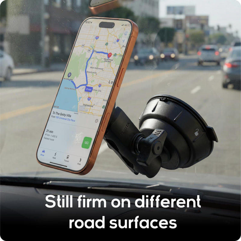 TUSITA Magnetic Car Phone Holder - Twist Lock Suction Cup Base with Double Socket Arm Compatible with Magsafe
