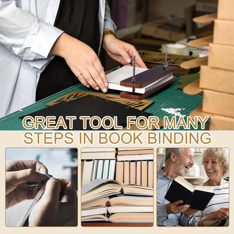 BENECREAT Book Press Bookbinding, Wooden Book Press Tool Portable Binding Press Machine with Iron Nut, Screw Rod for Home, School, Office Bookbinding Supplies, 13x2.75"