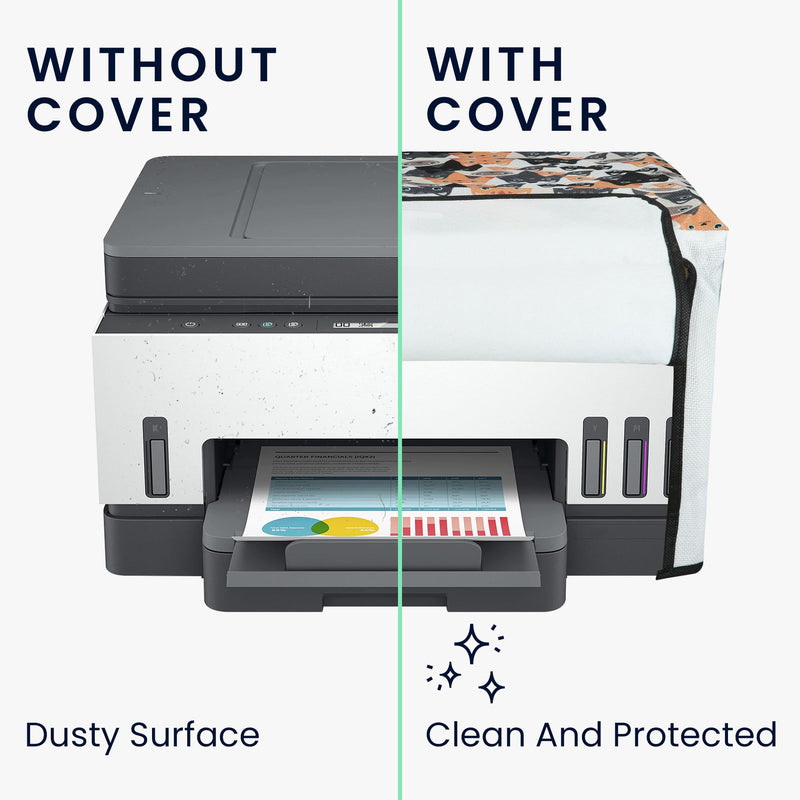 kwmobile Linen Printer Cover Compatible with HP Smart Tank 7305 Case - Cats Orange/Black/White Cats 29-01-02