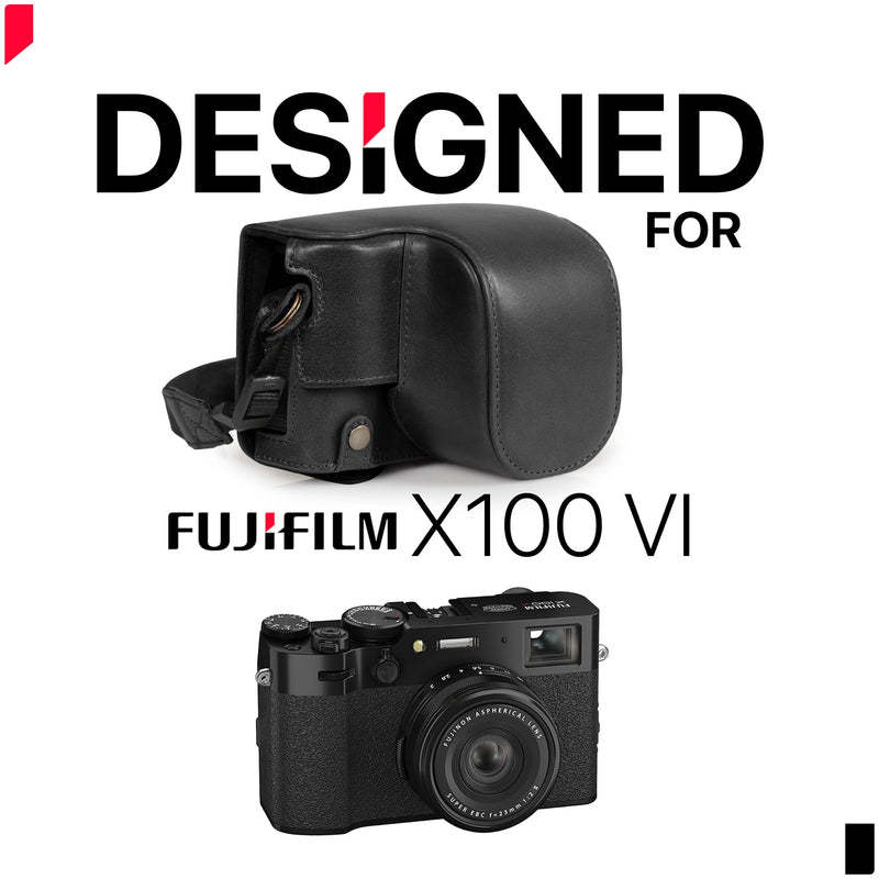 Mega Gear Genuine Leather Camera Case for Fujifilm X100VI - Stylish and Protective - Black
