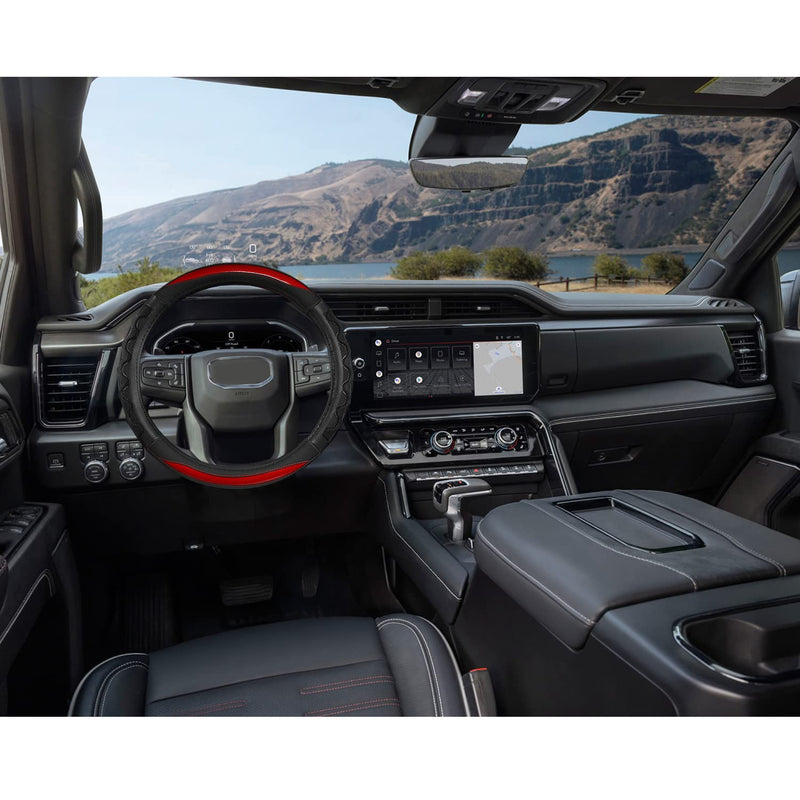 GIANT PANDA Steering Wheel Cover for GMC Sierra Acadia Terrain Yukon(3D Honeycomb-Red-Standard Size) Standard size (14.5''-15'') 3D Honeycomb-Red